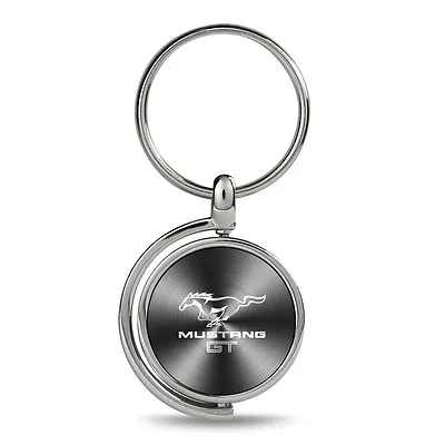 Ford Mustang GT Logo Gray Brushed Metal Spinner Key Chain Key Fob Key Ring • $16.99