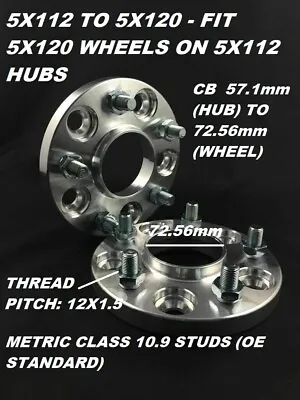 $39 • Buy 2x Hub Centric Wheel Adapters ¦ Fit 5x112 Hub To 5x120 Wheel ¦ 25mm 1 Inch Used