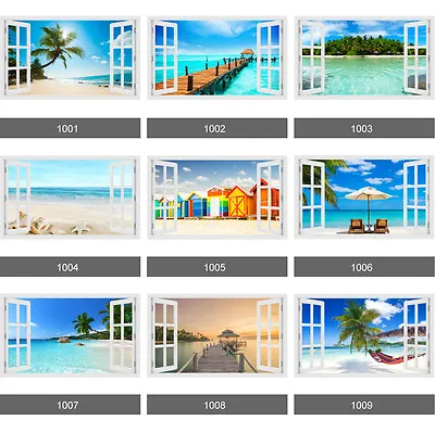 £11.99 • Buy 3D Window Tropical Palm Tree Beach View Wall Stickers, Wall Mural, Wall Decals