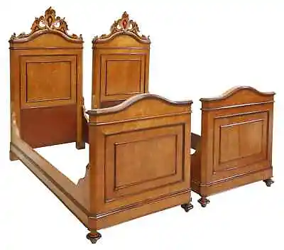 Antique Beds Maple Pair (2) Italian Birdseye Crest Paneled 19th C. 1800s!! • $1854