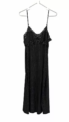 Soma Size XL Black Stripe Lace Long Nightgown Chemise Adjustable Straps Stretch • £17.36