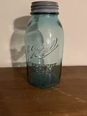Vintage Ball Perfect Mason Blue Green 1/2 Half Gallon Canning Jar With Zinc Lid • $12.99