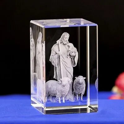 Jesus Good Shepherd Miniature Statue Christian Glass Model Crystal Engraved Gift • $29.99