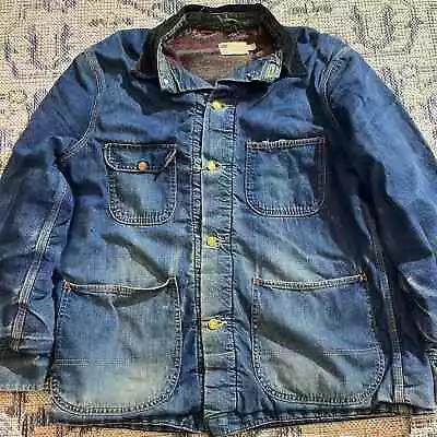 Vintage FADE Sears Work Outerwear Blue Denim Chore Coat Blanket Lined Jacket M • $80