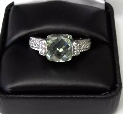 Judith Ripka Sterling Silver Faceted Prasiolite And CZ Ring Sz 10 • $84.95