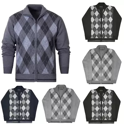 Men's Classic Cardigan Sweater Men's Argyle Zip-Up Jumper Stand Collar Top L1901 • £11.95