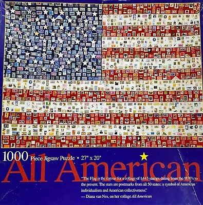 1000 Pc Ceaco Mosaics Jigsaw Puzzle All American Flag Stamps Collage NEW Sealed  • $28