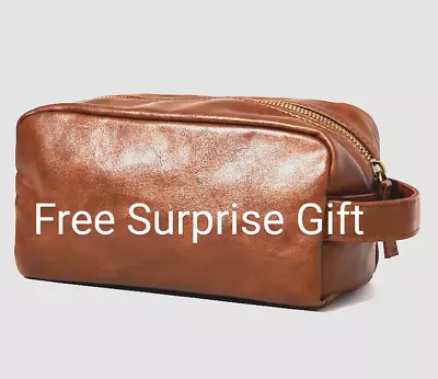 £7.99 • Buy Men Leather Toilet Wash Bag With Strap Brown Small Size Luxury Bag