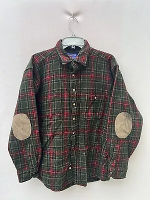 Vintage Pendleton Trail Shirt Green Red Wool 90s Suede Elbow Patch Mens Size XXL • £46.74