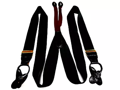 SUSPENDERS BRACES Solid Black Non-Elastic Woven Button On EXCELLENT • $9.99