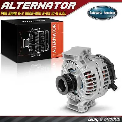 Alternator For Saab 9-3 2005-2011 9-3X	10-11 L4 2.0L 120A 12V CW 5-Groove Pulley • $117.99
