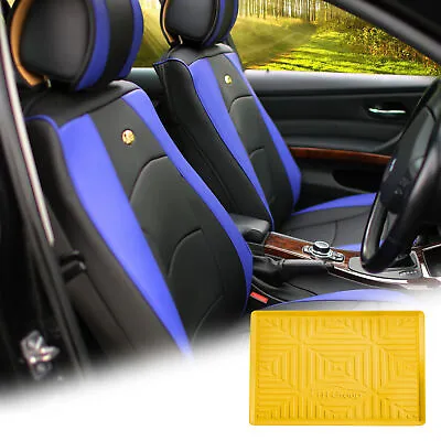 Leatherette Seat Cushion Covers Front Bucket Blue W/ Yellow Dash Mat For SUV • $131.99