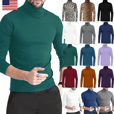 Men's Slim Fit T-Shirt Turtleneck Pullover Long Sleeve Jumper Top Warm Casual US • $20.79