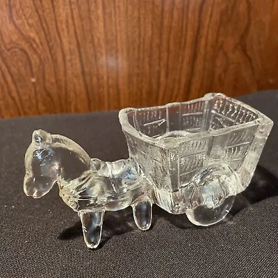 Vintage Clear Glass Donkey Horse And Cart Figurine Miniature Collectible • $12