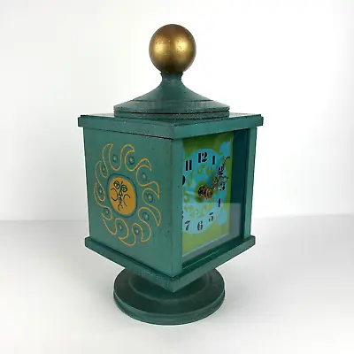 Vtg Mantle Clock Mod Pop Sun Westclox Wood Blue Green Gold Pedestal Stash Box • $125