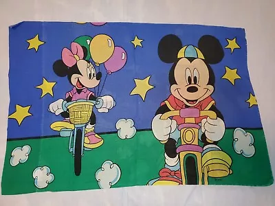 VTG Disney Mickey Mouse & Minnie Bike Bicycle Ride Stars Double Sided Pillowcase • $10