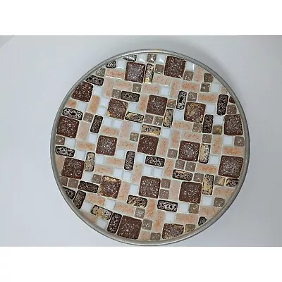 Vintage Mid Century Modern Mosaic Tile Trinket Tray Brown Gold MCM Mod Silver • $16