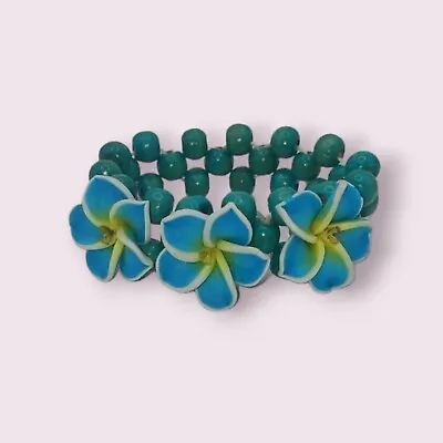 Vintage Hawaiian Plumeria Bracelet Wood Beads • $20