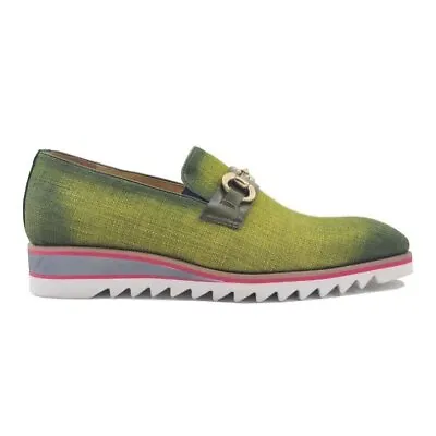 Carrucci Mens Lime Green Leather Slip-on Loafer Dress Shoes • $79