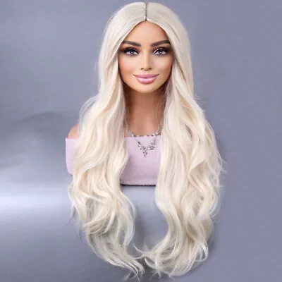 Cosplay Wig Platinum Blonde Party Heat Resistant Synthetic Hair Long Wavy • £14.99
