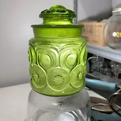 Vintage 1970's L.E. Smith Moon And Stars Green Canister • $25