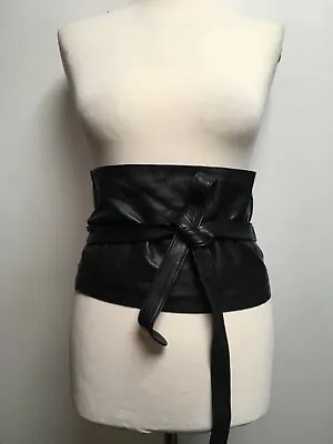 Asos Black Leather Wide Obi Belt M • £29