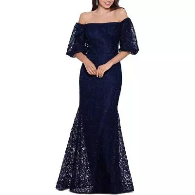 Xscape Womens Blue Lace Maxi Special Occasion Evening Dress Gown 4 BHFO 3411 • $51.99