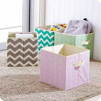 2PC Non-woven Canvas Storage Folding Box Collapsible Fabric Cube Cloth Basket  • £5.95