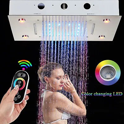 Brushed Nickel Rainfall Waterfall Shower Head Color Changing Led Ceiling Mounted • $88.99