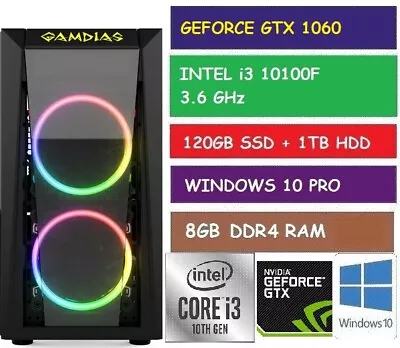 INTEL CORE I3 10100F 3.6GHz RGB DESKTOP GAMING PC GTX 1060 120GB SSD 8GB RAM W10 • $1799