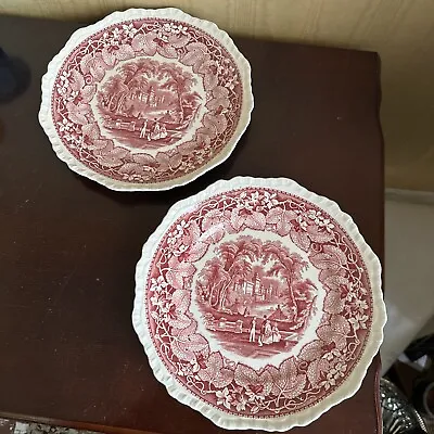 2 Mason's Vista England Patent Ironstone Red China  10” Plates • $44.90