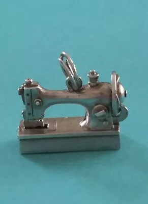 Vintage Sterling Silver SEWING MACHINE CHARM From 1960s Wheel Turns~Needle Moves • $32