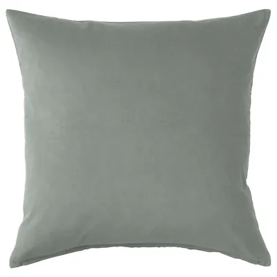 IKEA SANELA Velvet Cotton Square Cushion Covers Soft Touch Grey-green 50x50 • £14.66