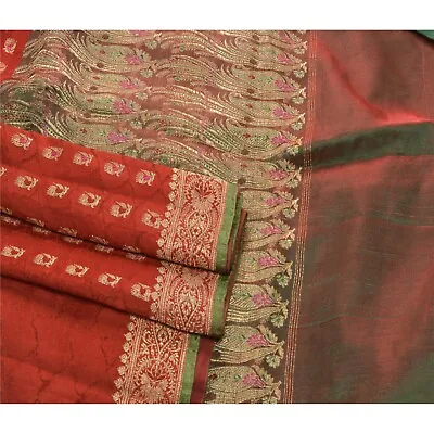 Sanskriti Vintage Red Indian Sarees Art Silk Banarasi Brocade Woven Fabric Sari • $74.46