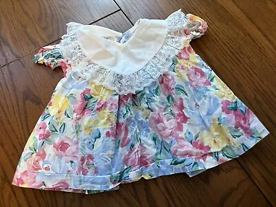 Vtg Baby Girls 18 Months Large Collar Flower Dress Lace • $13