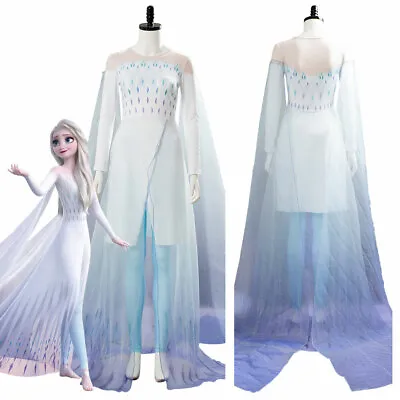 Frozen 2 Ice Gown Queen Elsa Ahtohallan Cave Cosplay Costume Adult Girl Dress • £60.77