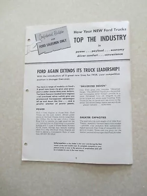 1954 Ford F Series Trucks F100 F250 F600 Comparisons Salesman Tips Brochure  • $35