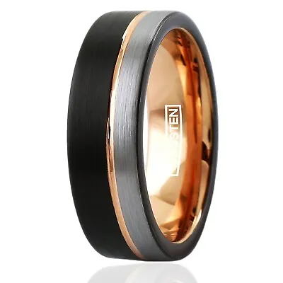 6/8mm Tungsten Men's Ring Brushed Black & Rose Gold Plated Wedding Band • $14.99