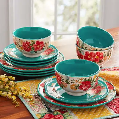 $49.99 • Buy The Pioneer Woman Vintage Floral 12-Piece Dinnerware Set, Teal Or Red