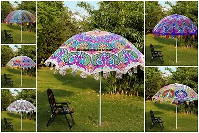 $164.99 • Buy Indian 100%Cotton Multicolor Embroidered Patio Sun Shade Parasol Garden Umbrella
