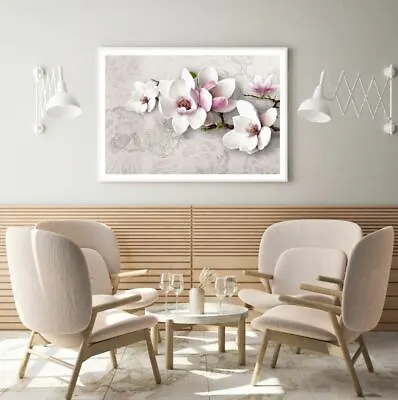 White & Pink Flowers 3D Design Print Premium Poster High Quality Choose Sizes • $12.90