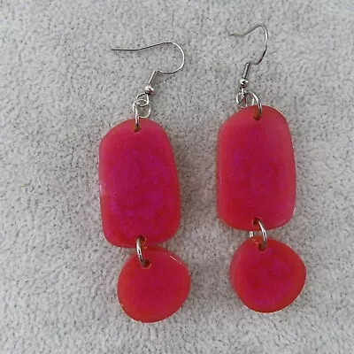 Chameleon Magenta Pink Dangle Earrings Silver Tone Funky Bling Artisan 2.75  • $11.93