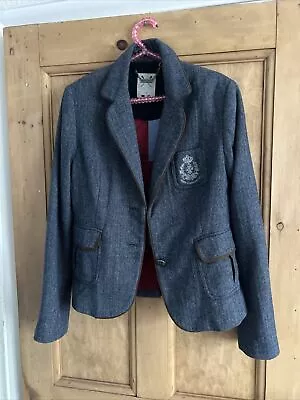 Crew Clothing Herringbone Tweed Short Jacket UK 12 Crest Union Jack Lining • £15
