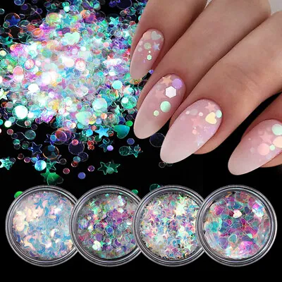 Colorful Iridescent Nail Sequins Heart Round Nail Art Flakes Tips DIY Decoration • $1.42