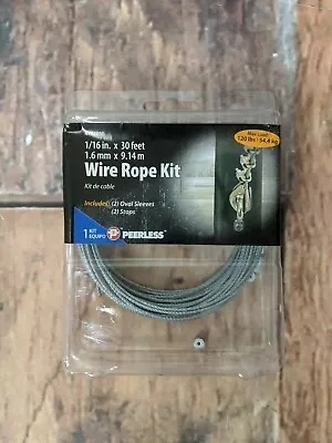 Peerless 1/16  Wire Rope Kit 30' Cable 2 Stops Max Load 120 Pounds Chicken Coop • $9.95