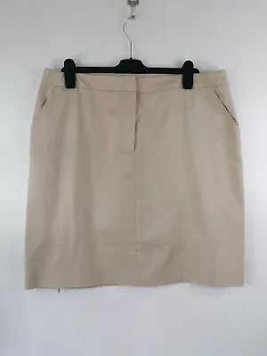 Jaeger Womens Beige Pencil Skirt Uk 18 Side Pockets Zips W 36ins L 22ins • £12.99