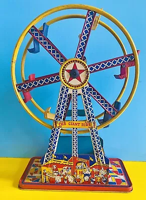 Vintage Tin Litho - THE GIANT RIDE Wind-Up Ferris Wheel Toy READ - Ohio Art 50s • $44.95