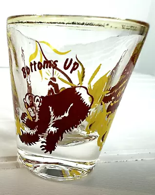 Vtg SHOT GLASS 4 Monkeys BOTTOMS UP Monkey Playing Barware Man Cave • $4