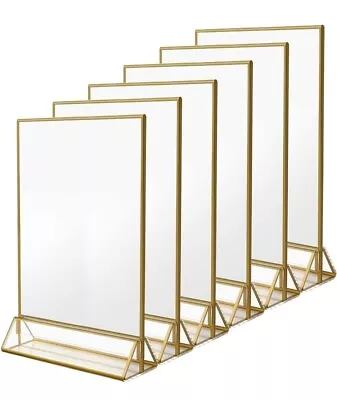 6 Pack 8.5 X 11 Acrylic Sign Holder With Gold Frames Vertical Stand Menu Holders • $29.98
