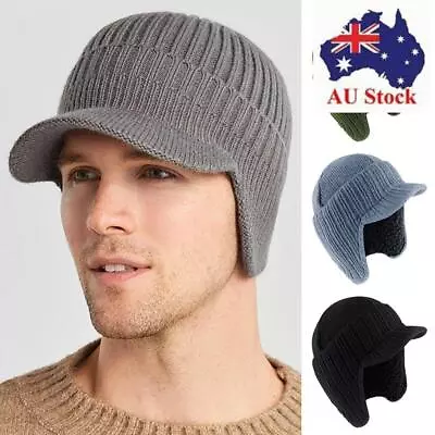 Fleece Lined Beanie Hat Warm Peaked Knit Cap Winter Bomber Hats  Men • $14.53